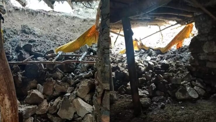 Hakkari’de yağış nedeniyle ahır çöktü