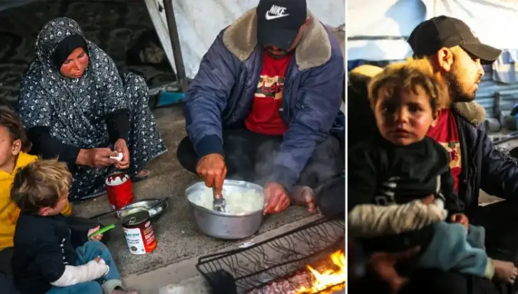 Gazze’de yerinden edilen aile çadırda iftar hazırlığı yapıyor