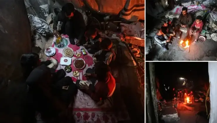 Gazzeli aile iftarını yıkılan bir binanın enkazında yaptı