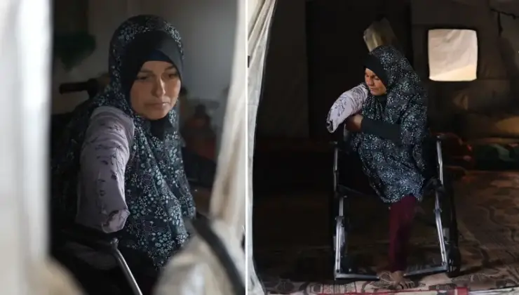 Katil İsrail hücumunda uzuvlarını kaybeden Filistin bayan yaşama tutunmaya çalışıyor