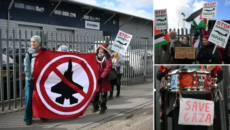 Londra’da İsrail’e askeri ekipman tedarik ettiği öne sürülen tesis önünde protesto düzenlendi