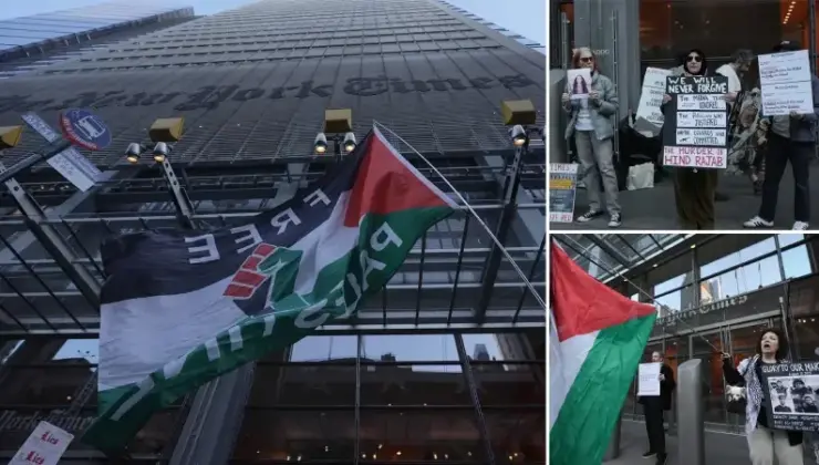 New York Times gazetesi önünde Filistin yanlısı protesto gösterisi düzenlendi