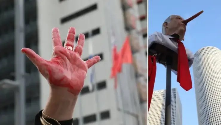İsrailliler Tel Aviv’de İsrail’in Lübnan ve İran’a yönelik hücumları protesto etti