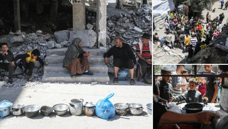 Gazze’de yerinden edilenlere ekmek ve sıcak yemek dağıtımı yapıldı