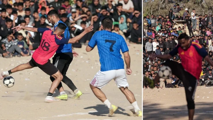 Han Yunus’taki çadırlarda yaşayan Filistinliler futbol turnuvası düzenledi
