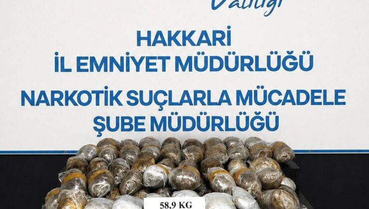 Hakkari’de 58 kilo 900 gram uyuşturucu ele geçirildi