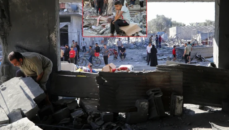 İsrail’in bir binayı maksat alması sonucu meydana gelen yıkım görüntülendi